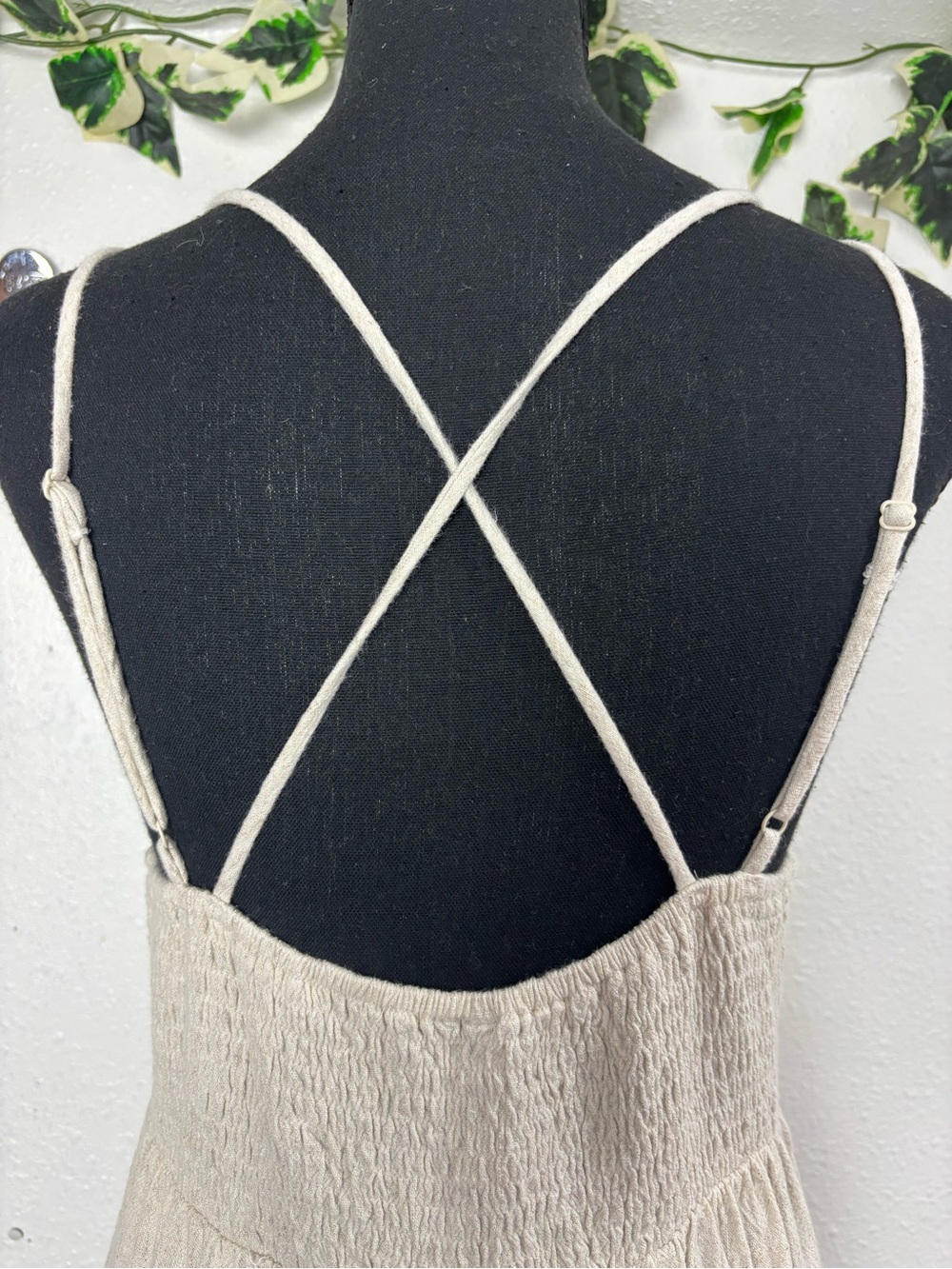 Windsor Cream Linen Blend Maxi Dress Boho Cottagecore Strappy Deep V Medium - Picture 5 of 9